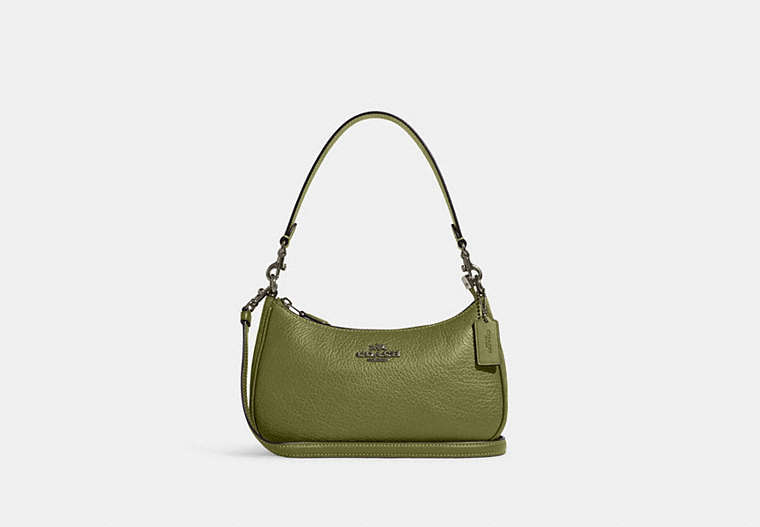 COACH®,TERI SHOULDER BAG,Large,Black Antique Nickel/Olive Green,Front View