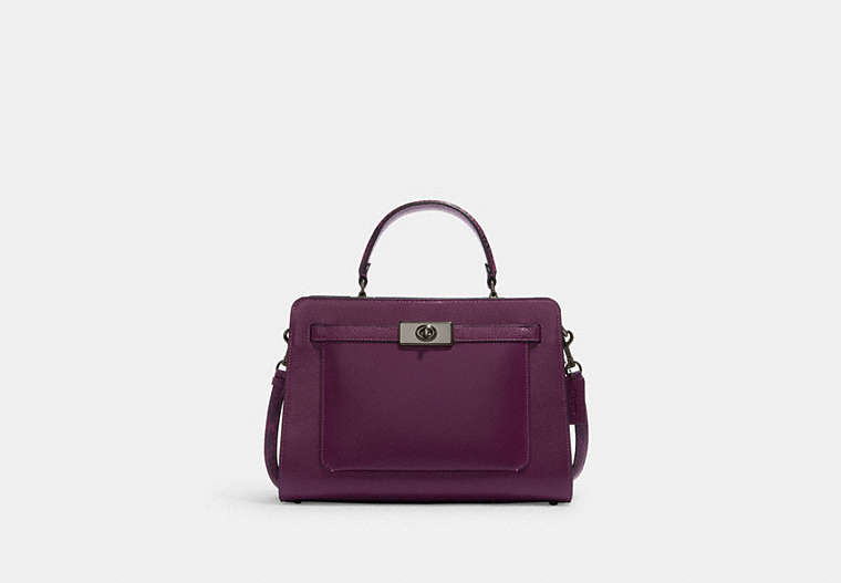 COACH®,LANE CARRYALL,Leather,Medium,Black Antique Nickel/Boysenberry,Front View