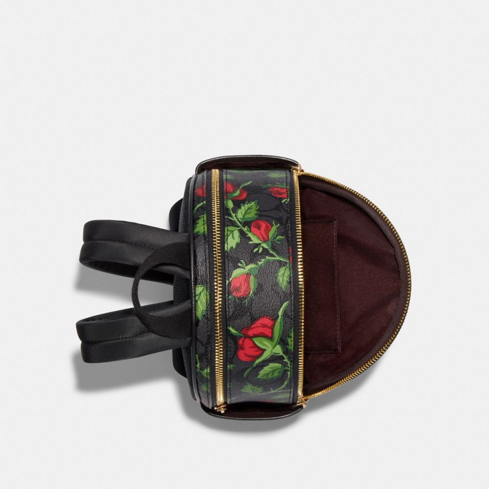 COACH®,MINI COURT BACKPACK IN SIGNATURE CANVAS WITH FAIRYTALE ROSE PRINT,Signature Coated Canvas,Medium,Im/Graphite/Red Multi,Inside View,Top View