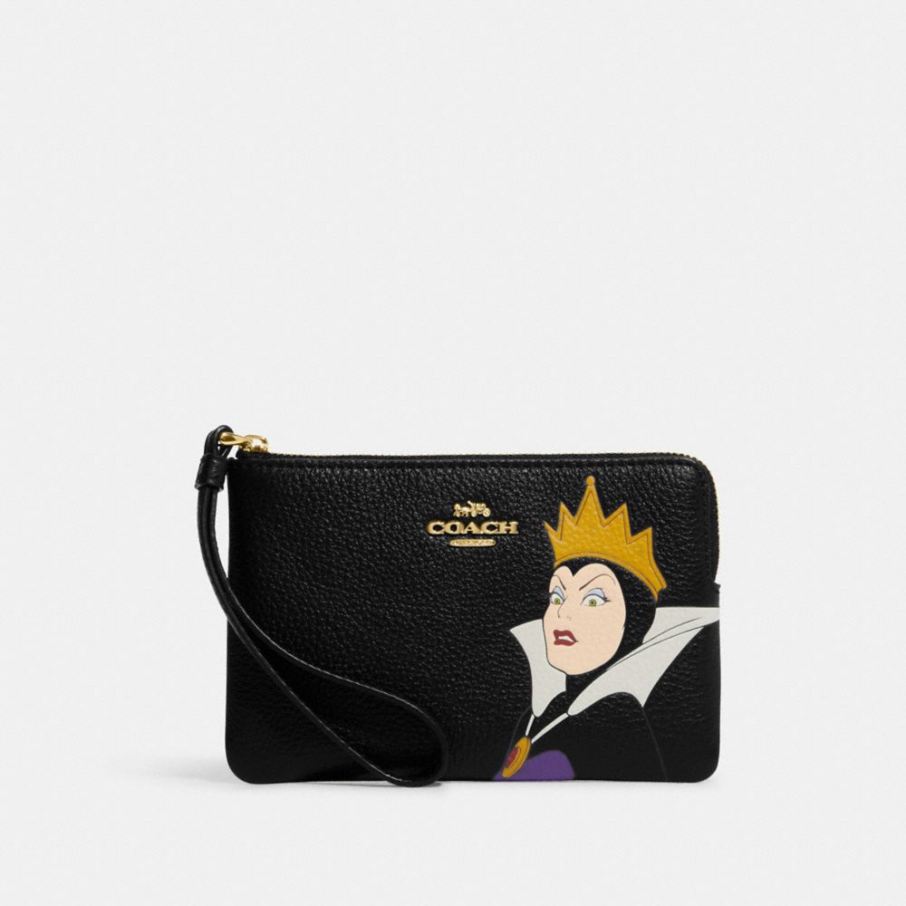 Disney X Coach Pebble Leather Corner Zip Wristlet With Maleficent