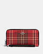 COACH®,LONG ZIP AROUND WALLET WITH TARTAN PLAID PRINT,Printed Coated Canvas,Mini,Silver/Red/Black Multi,Front View