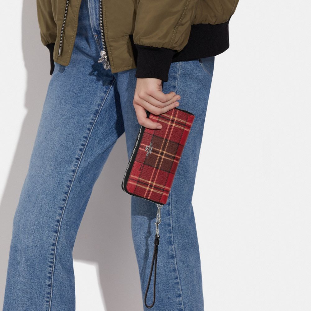 COACH® | Long Zip Around Wallet With Tartan Plaid Print