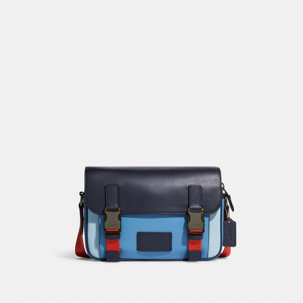 COACH Track Pouch Crossbody Bag In Colorblock Signature Canvas in Blue for  Men