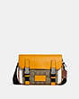 COACH®,TRACK CROSSBODY IN COLORBLOCK SIGNATURE CANVAS,Large,Black Antique Nickel/Honeycomb/Khaki Multi,Front View