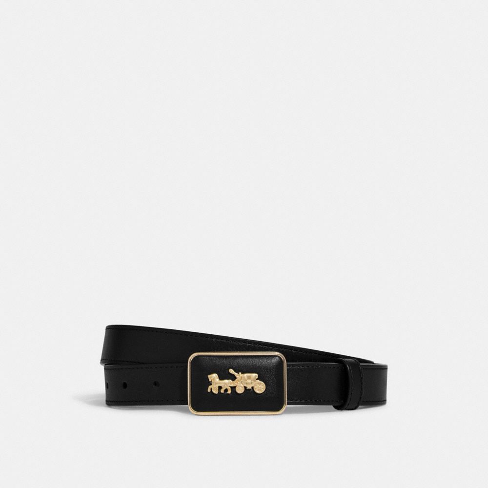 COACH®,GRACE PLAQUE BUCKLE BELT, 25MM,Gold/Black,Front View