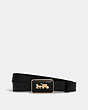 COACH®,GRACE PLAQUE BUCKLE BELT, 25MM,Refined Calf Leather,Gold/Black,Front View