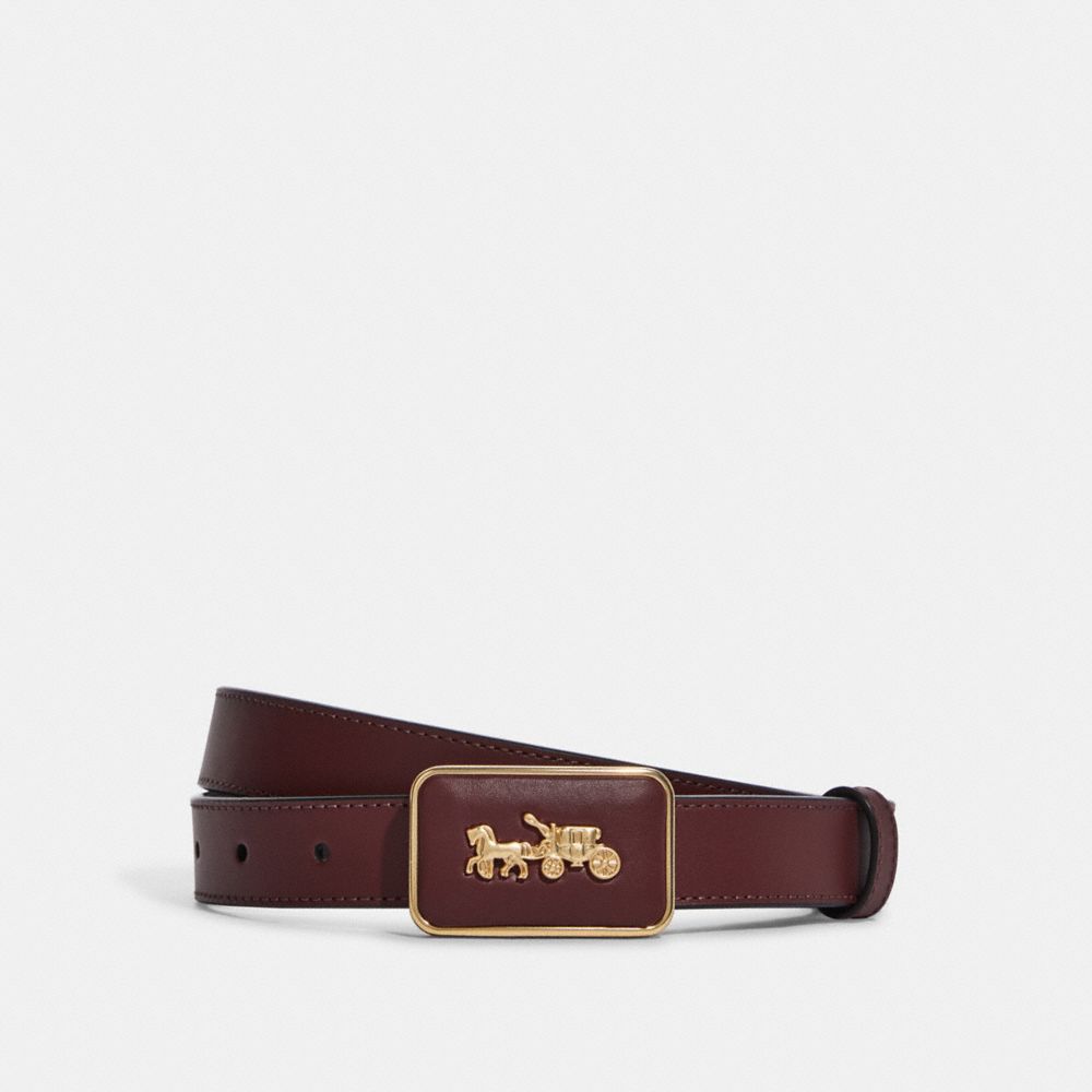 COACH®,GRACE PLAQUE BUCKLE BELT, 25MM,Im/Wine Oxblood,Front View