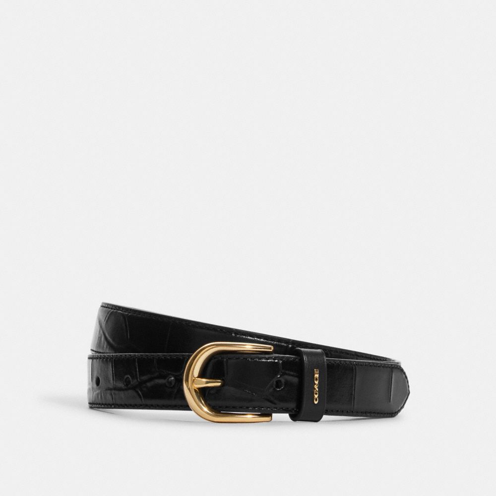 COACH®,HARNESS BUCKLE BELT, 25MM,Gold/Black,Front View