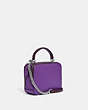 COACH®,DISNEY X COACH BOX CROSSBODY WITH URSULA MOTIF,Crossgrain Leather,Small,Silver/Royal Purple Multi,Angle View