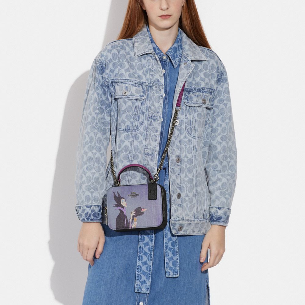 COACH®,Disney X Coach Box Crossbody Bag With Maleficent Motif,,Detail View
