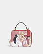 COACH®,DISNEY X COACH BOX CROSSBODY BAG WITH CRUELLA MOTIF,Crossgrain Leather,Small,Gold/Red Apple Multi,Front View