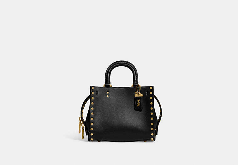 COACH®,ROGUE 17 WITH RIVETS,Glovetanned Leather,Medium,Brass/Black,Front View