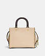 COACH®,ROGUE BAG 25 IN COLORBLOCK WITH RIVETS,Smooth Leather,Medium,Brass/Ivory Multi,Back View