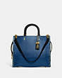 COACH®,ROGUE BAG IN COLORBLOCK WITH RIVETS,Glovetanned Leather,Large,Brass/True Blue Multi,Front View
