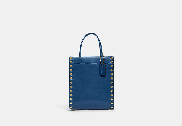 COACH®,MINI CASHIN TOTE WITH RIVETS,Glovetanned Leather,Mini,Brass/Blue,Front View