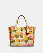 COACH®,WILLOW TOTE BAG 24 WITH FLORAL PRINT,Polished Pebble Leather,Medium,Brass/Multi,Front View