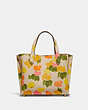 COACH®,WILLOW TOTE BAG 24 WITH FLORAL PRINT,Polished Pebble Leather,Medium,Brass/Multi,Back View