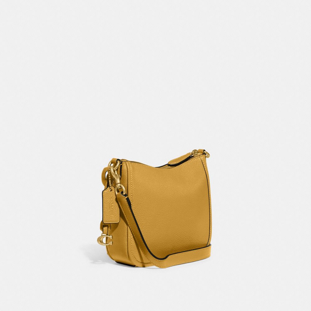 COACH®,Chaise Crossbody 19,Crossbody,Logo,Metal,Brass,Casual,Mustard,Angle View
