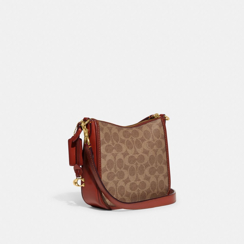 COACH®,Chaise Crossbody 19 In Signature Canvas,Canvas,Calfskin Leather,Crossbody,Color Block,Brass,Casual,Brown,Angle View