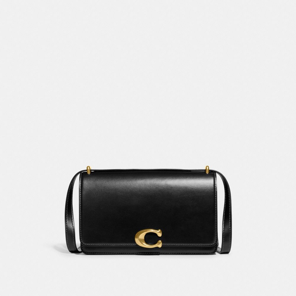 COACH®,BANDIT SHOULDER BAG,Luxe Refined Calf Leather,Small,Brass/Black,Front View image number 0