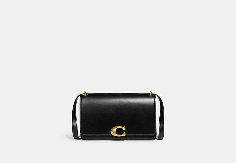COACH®,BANDIT SHOULDER BAG,Calf Leather,Small,Brass/Black,Front View image number 0