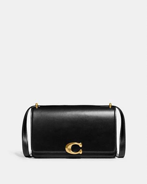 COACH®,BANDIT SHOULDER BAG,Calf Leather,Small,Brass/Black,Front View