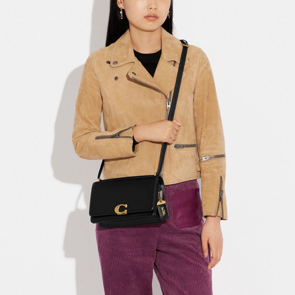 COACH®,Bandit Shoulder Bag,Calfskin Leather,Shoulder Bag,Logo,Metal,Adjustable,Gold Metal,Casual,,Detail View