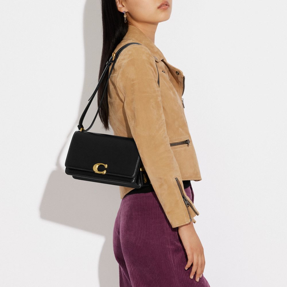 COACH®,Bandit Shoulder Bag,Calfskin Leather,Shoulder Bag,Logo,Metal,Adjustable,Gold Metal,Casual,,Detail View