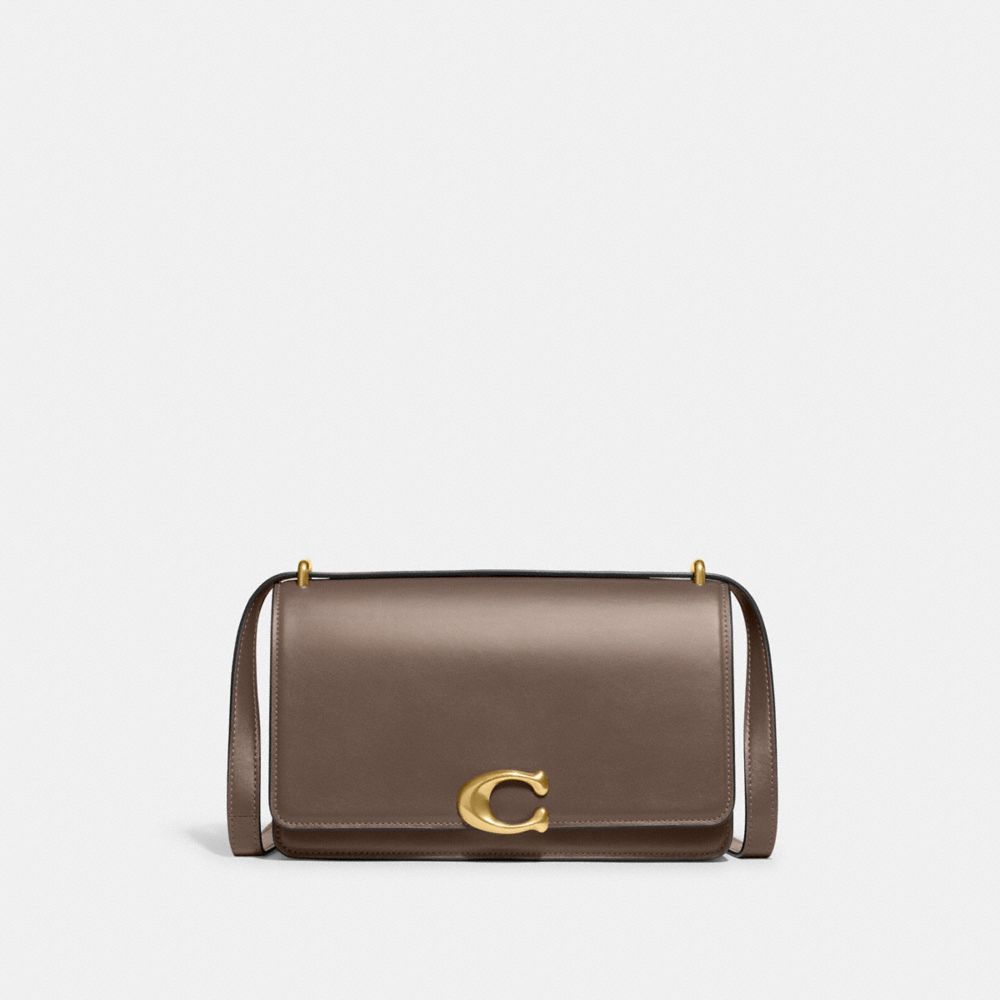 COACH®,BANDIT SHOULDER BAG,Luxe Refined Calf Leather,Small,Brass/Dark Stone,Front View