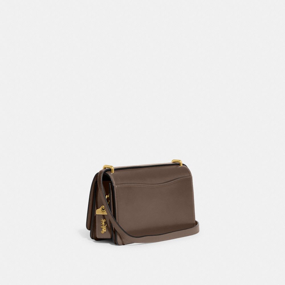 COACH®,BANDIT SHOULDER BAG,Luxe Refined Calf Leather,Small,Brass/Dark Stone,Angle View