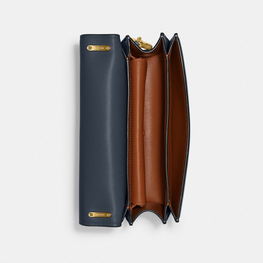 COACH®,Bandit Shoulder Bag,Leather,Calf Hair,Shoulder Bag,Logo,Metal,Adjustable,Gold Metal,Casual,Navy,Inside View,Top View