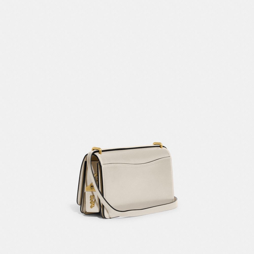COACH®,Bandit Shoulder Bag,Calfskin Leather,Shoulder Bag,Logo,Metal,Adjustable,Gold Metal,Casual,Cream,Angle View