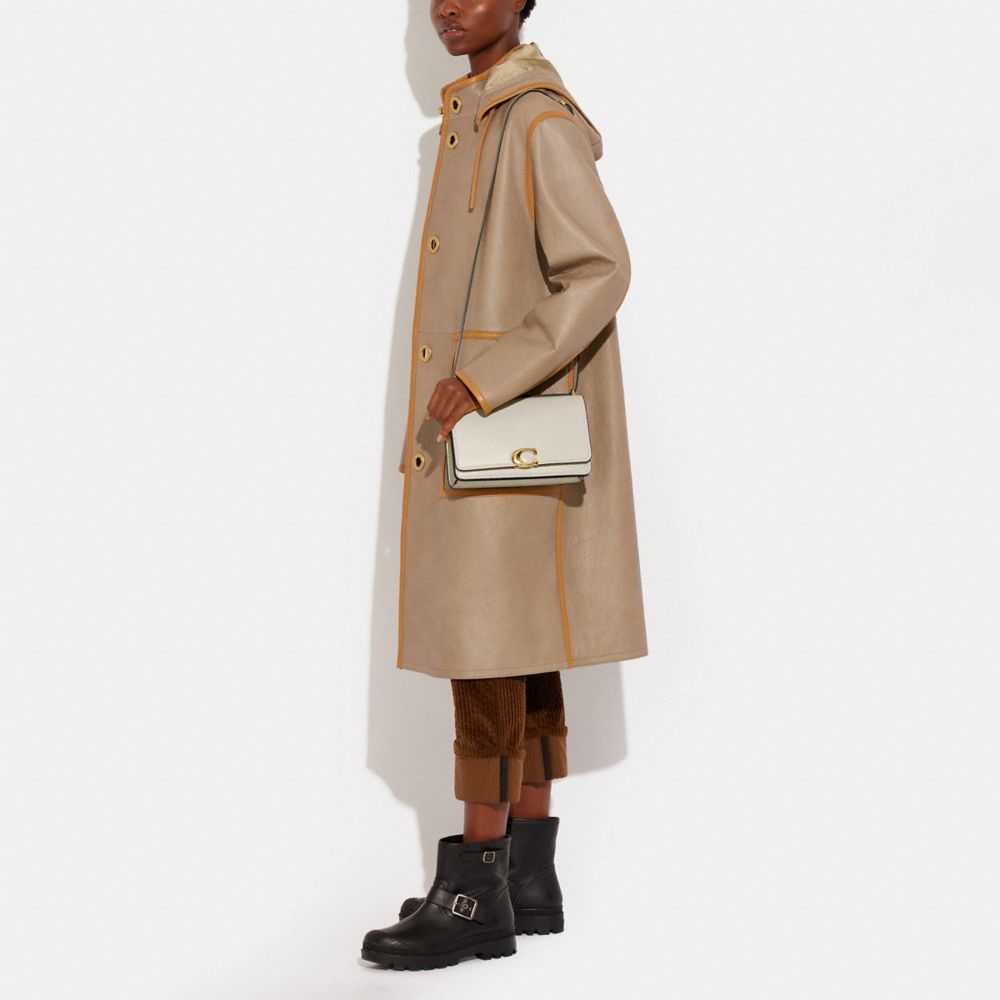 COACH®,Bandit Shoulder Bag,Calfskin Leather,Shoulder Bag,Logo,Metal,Adjustable,Gold Metal,Casual,Cream,Detail View