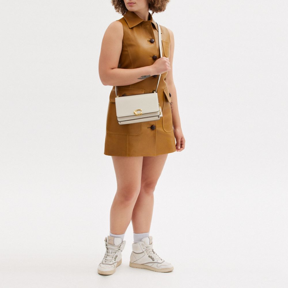 COACH®,Bandit Shoulder Bag,Calfskin Leather,Shoulder Bag,Logo,Metal,Adjustable,Gold Metal,Casual,Cream,Scale View