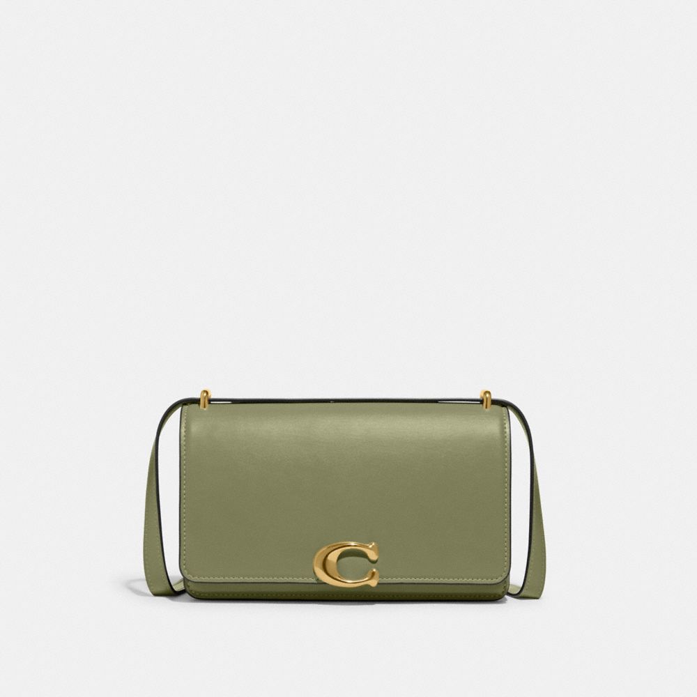 COACH®,BANDIT SHOULDER BAG,Luxe Refined Calf Leather,Small,Brass/Moss,Front View