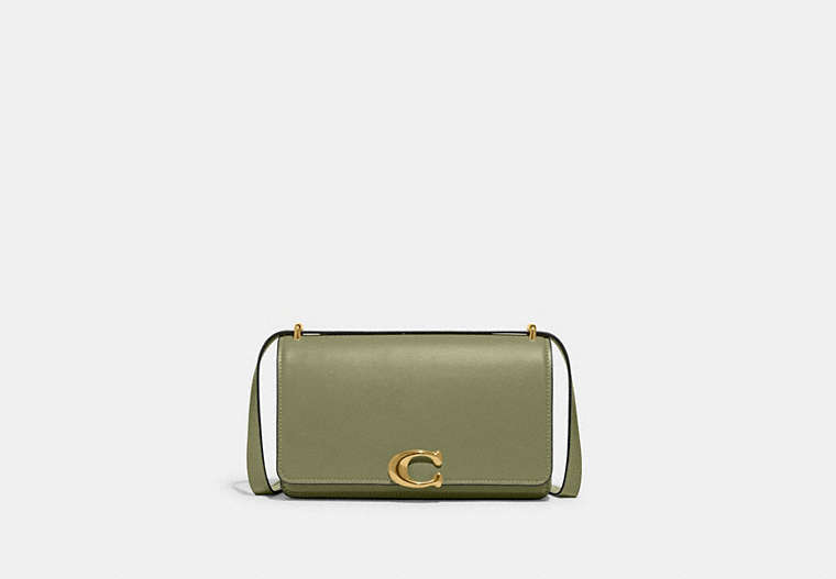 COACH®,BANDIT SHOULDER BAG,Calf Leather,Small,Brass/Moss,Front View image number 0