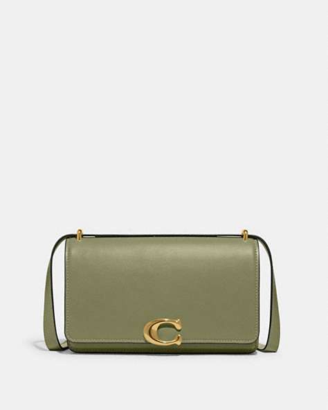 COACH®,BANDIT SHOULDER BAG,Calf Leather,Small,Brass/Moss,Front View