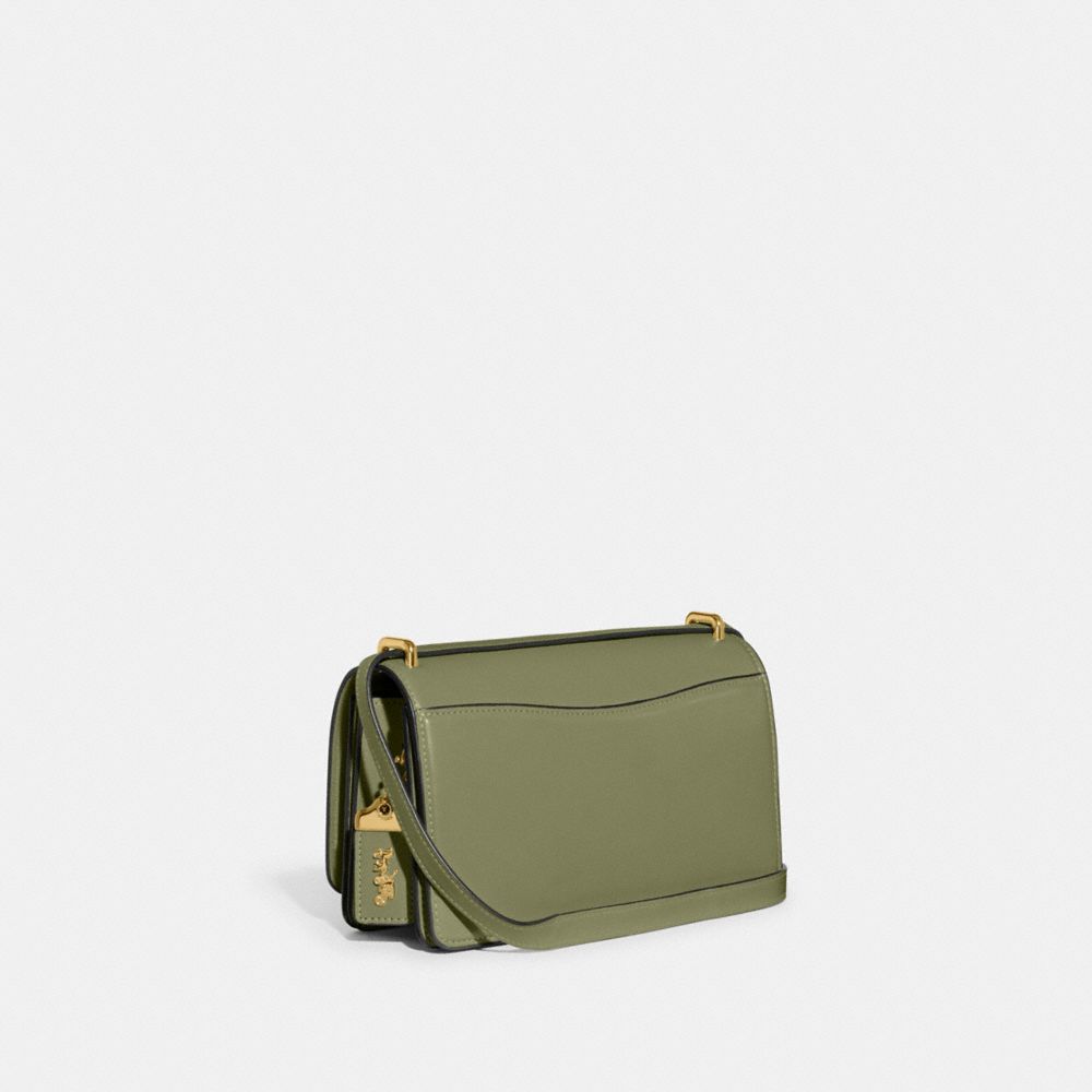 COACH®,Bandit Shoulder Bag,Calfskin Leather,Shoulder Bag,Logo,Metal,Adjustable,Gold Metal,Casual,Olive,Angle View