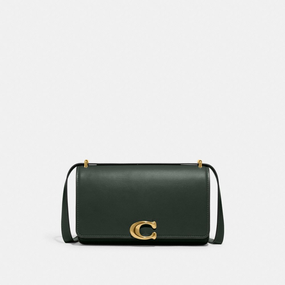 COACH®,BANDIT SHOULDER BAG,Luxe Refined Calf Leather,Small,Brass/Amazon Green,Front View