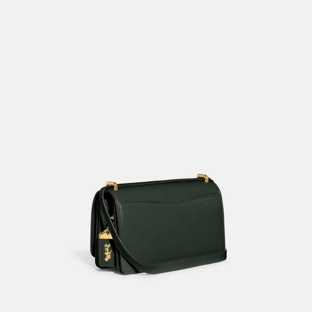 COACH®,BANDIT SHOULDER BAG,Luxe Refined Calf Leather,Small,Brass/Amazon Green,Angle View