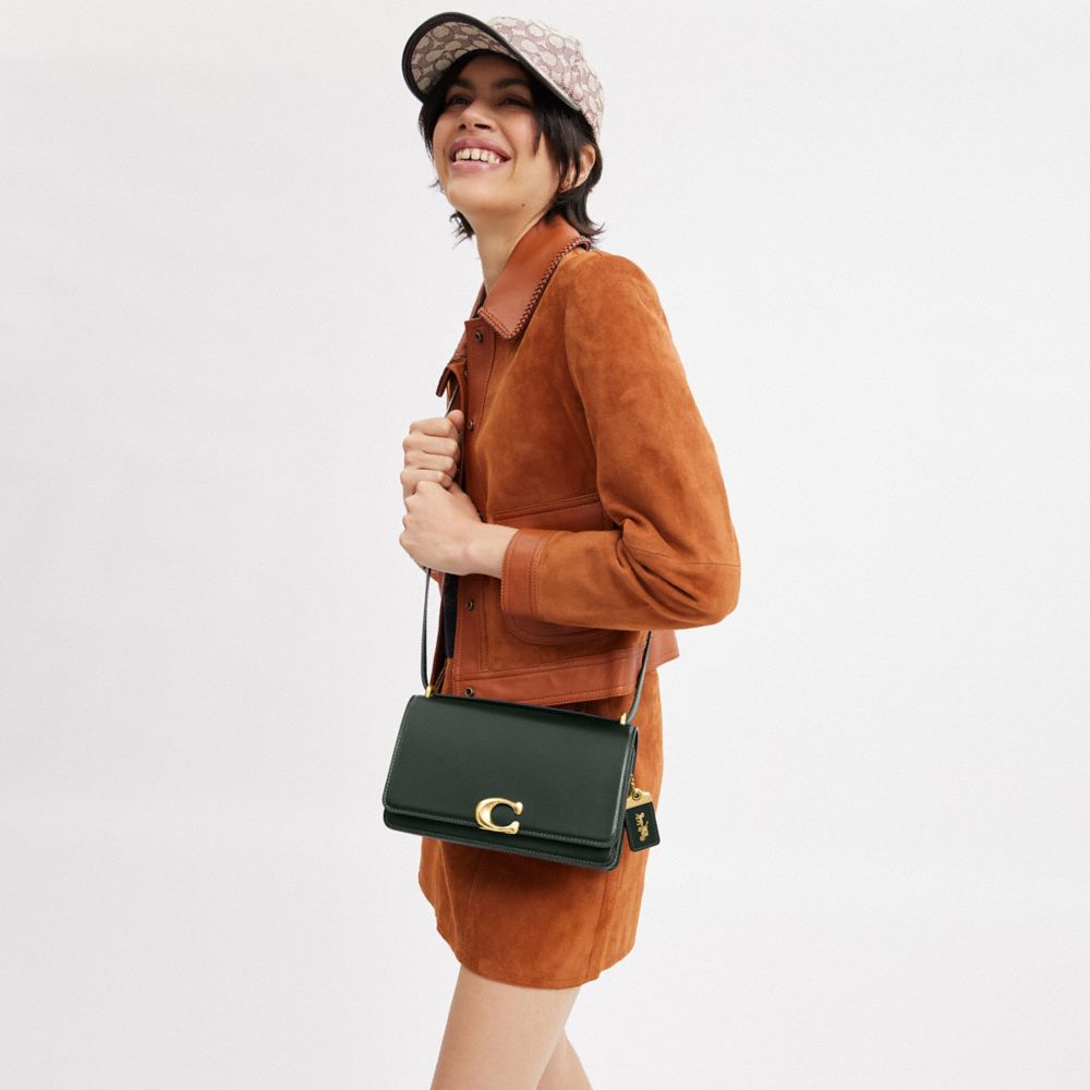 COACH®,Bandit Shoulder Bag,Leather,Calf Hair,Shoulder Bag,Logo,Metal,Adjustable,Gold Metal,Casual,Black,Detail View