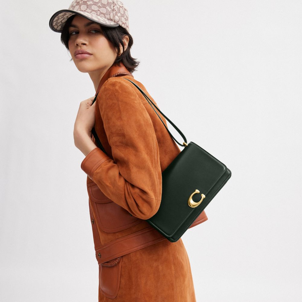 COACH®,Bandit Shoulder Bag,Leather,Calf Hair,Shoulder Bag,Logo,Metal,Adjustable,Gold Metal,Casual,Black,Detail View