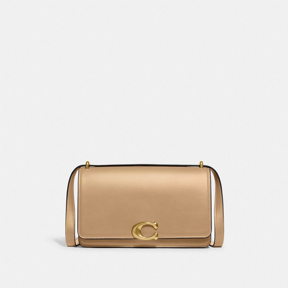 COACH®,BANDIT SHOULDER BAG,Luxe Refined Calf Leather,Small,Brass/Tan,Front View