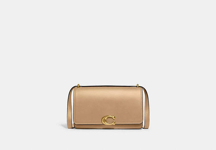 COACH®,BANDIT SHOULDER BAG,Calf Leather,Small,Brass/Tan,Front View image number 0