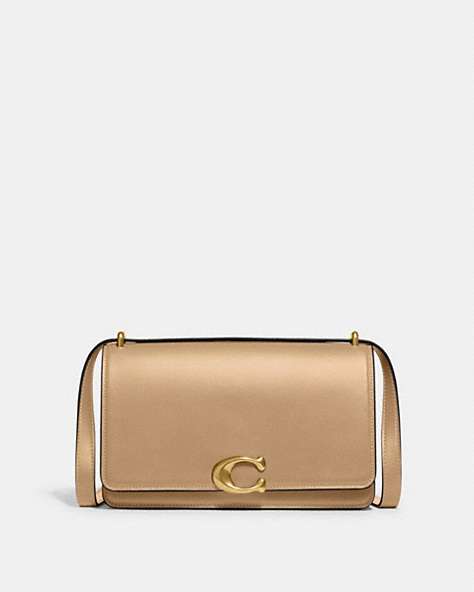 COACH®,BANDIT SHOULDER BAG,Calf Leather,Small,Brass/Tan,Front View