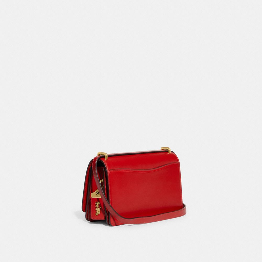 COACH®,Bandit Shoulder Bag,Calfskin Leather,Shoulder Bag,Logo,Metal,Adjustable,Gold Metal,Casual,Red,Angle View