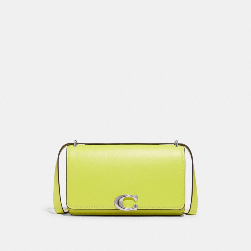 COACH®,BANDIT SHOULDER BAG,Luxe Refined Calf Leather,Small,Silver/Neon Yellow,Front View