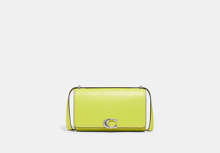 COACH®,BANDIT SHOULDER BAG,Calf Leather,Small,Silver/Neon Yellow,Front View