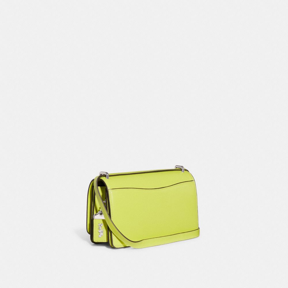 COACH®,BANDIT SHOULDER BAG,Luxe Refined Calf Leather,Small,Silver/Neon Yellow,Angle View