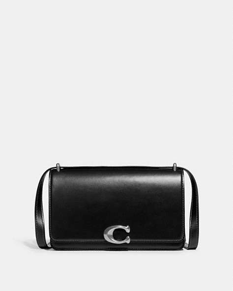 COACH®,BANDIT SHOULDER BAG,Calf Leather,Small,Silver/Black,Front View